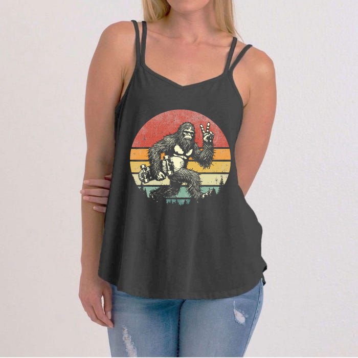 Bigfoot Skater Vintage Sasquatch Skateboarding Women's Strappy Tank