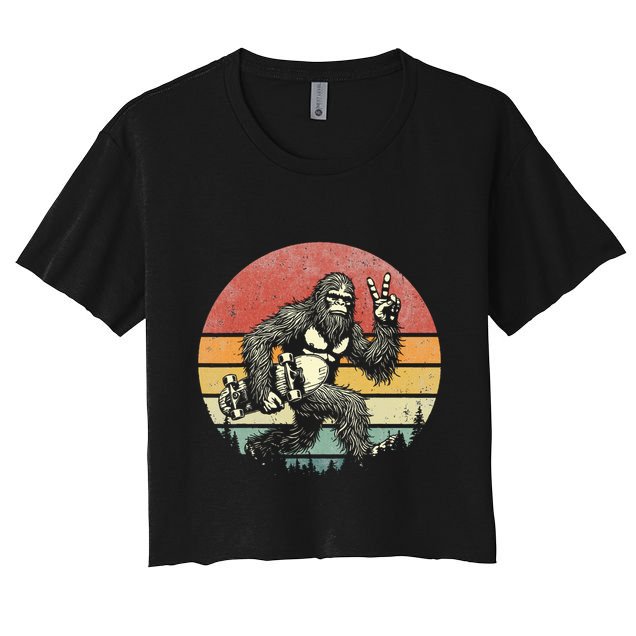 Bigfoot Skater Vintage Sasquatch Skateboarding Crop Top