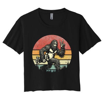 Bigfoot Skater Vintage Sasquatch Skateboarding Women's Crop Top Tee