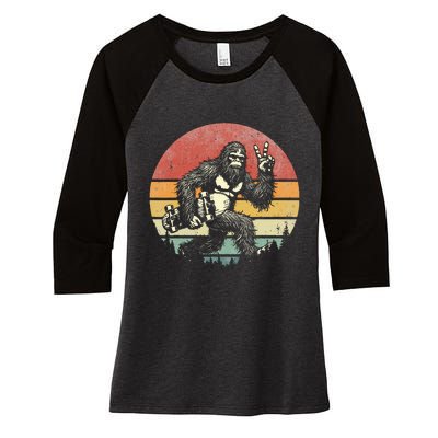 Bigfoot Skater Vintage Sasquatch Skateboarding Women's Tri-Blend 3/4-Sleeve Raglan Shirt