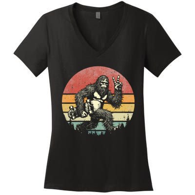 Bigfoot Skater Vintage Sasquatch Skateboarding Women's V-Neck T-Shirt