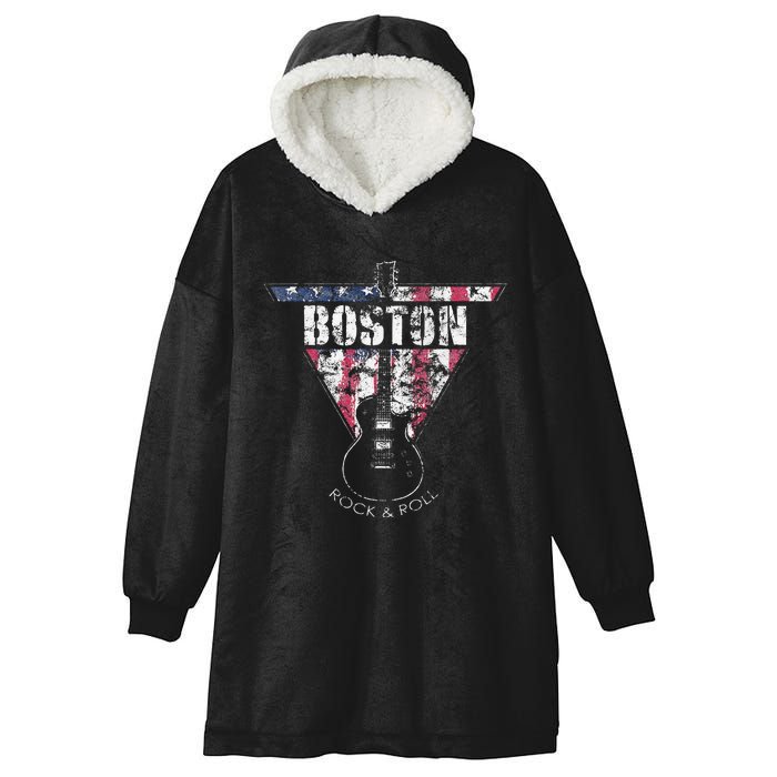 Boston Souvenir Vintage American Flag Guitar Player Rock Fan Hooded Wearable Blanket