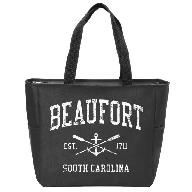 Beaufort Sc Vintage Crossed Oars & Boat Anchor Sports Zip Tote Bag