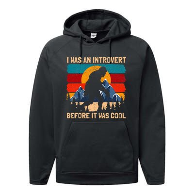 Bigfoot Sasquatch Vintage Retro Sunset Introvert Performance Fleece Hoodie