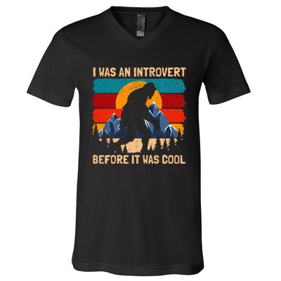 Bigfoot Sasquatch Vintage Retro Sunset Introvert V-Neck T-Shirt