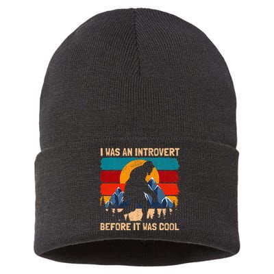 Bigfoot Sasquatch Vintage Retro Sunset Introvert Sustainable Knit Beanie