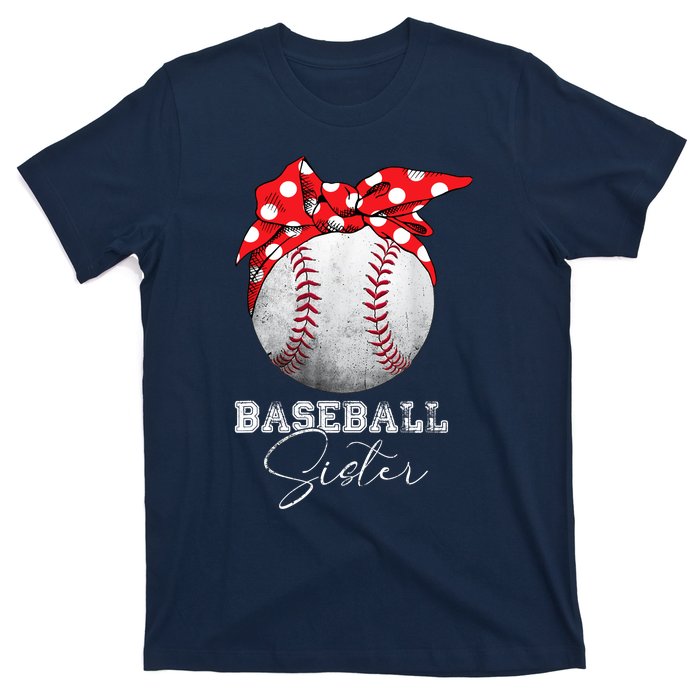 Baseball Sister Vintage Messy Bun Funny Mothers Day T-Shirt