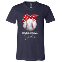 Baseball Sister Vintage Messy Bun Funny Mothers Day V-Neck T-Shirt