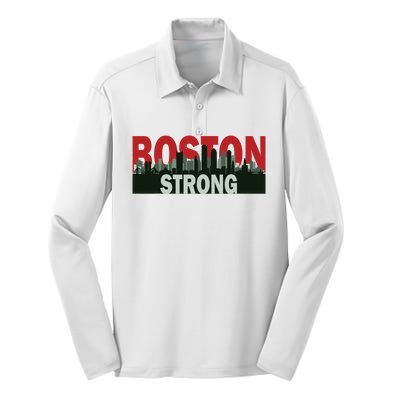 Boston Strong Vintage Boston City Skyline Silk Touch Performance Long Sleeve Polo