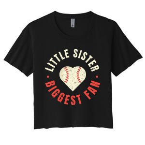 Baseball Sister Womens Little Sister Biggest Fan Tee Ball Women's Crop Top Tee