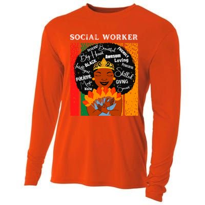 Black Social Worker Queen Black History Month Melanin Gift Cooling Performance Long Sleeve Crew