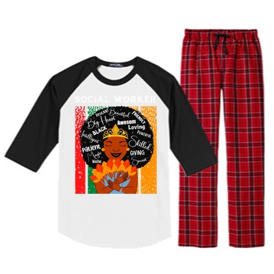 Black Social Worker Queen Black History Month Melanin Gift Raglan Sleeve Pajama Set