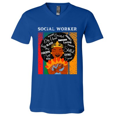 Black Social Worker Queen Black History Month Melanin Gift V-Neck T-Shirt