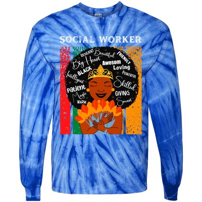 Black Social Worker Queen Black History Month Melanin Gift Tie-Dye Long Sleeve Shirt