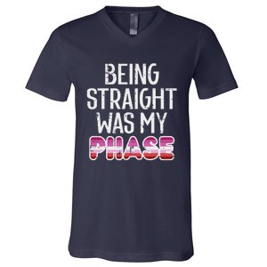 Being Straight Was My Phase Lesbian Funny Lgbtq Pride Flag V-Neck T-Shirt