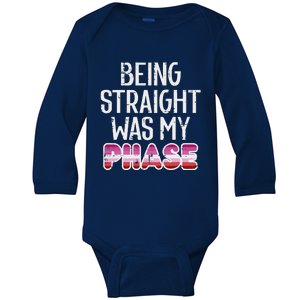 Being Straight Was My Phase Lesbian Funny Lgbtq Pride Flag Baby Long Sleeve Bodysuit