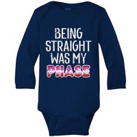 Being Straight Was My Phase Lesbian Funny Lgbtq Pride Flag Baby Long Sleeve Bodysuit