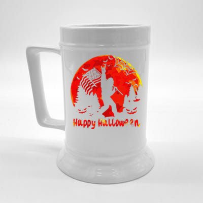 Bigfoot Sasquatch With American Flag Happy Halloween Beer Stein