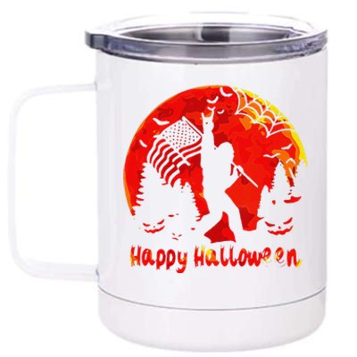 Bigfoot Sasquatch With American Flag Happy Halloween 12 oz Stainless Steel Tumbler Cup