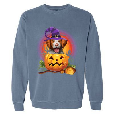 Brittany Spaniel Witch Pumpkin Halloween Cute Gift Dog Lover Costume Cool Gift Garment-Dyed Sweatshirt