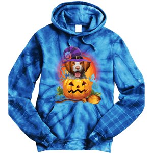 Brittany Spaniel Witch Pumpkin Halloween Cute Gift Dog Lover Costume Cool Gift Tie Dye Hoodie