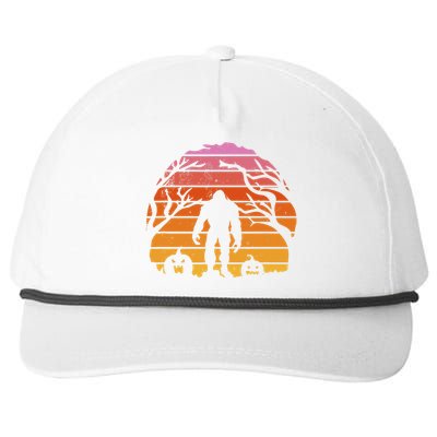 Bigfoot Silhouette With Pumpkins Halloween Yeti Retro Funny Snapback Five-Panel Rope Hat