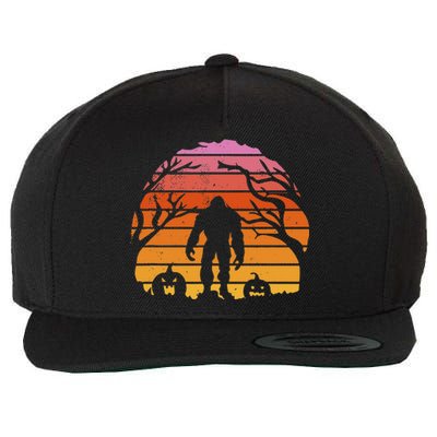 Bigfoot Silhouette With Pumpkins Halloween Yeti Retro Funny Wool Snapback Cap