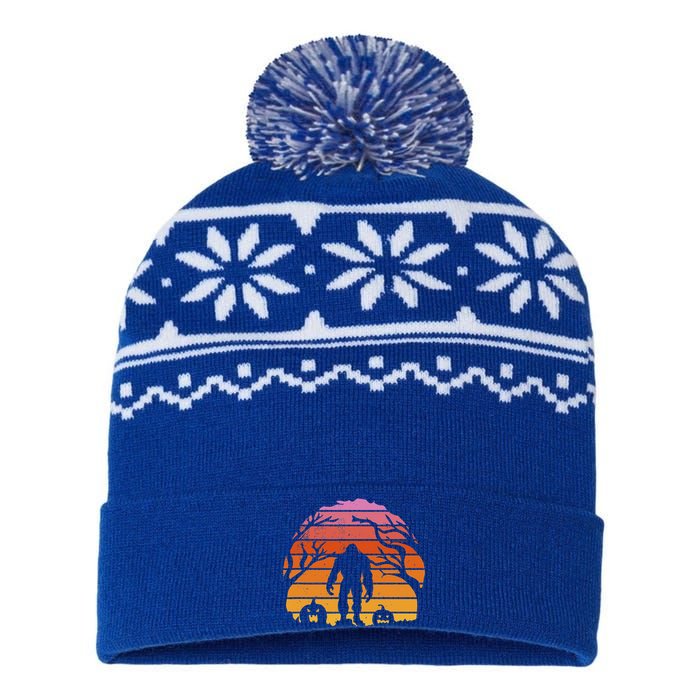 Bigfoot Silhouette With Pumpkins Halloween Yeti Retro Funny USA-Made Snowflake Beanie