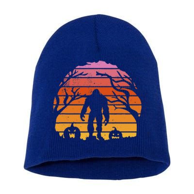 Bigfoot Silhouette With Pumpkins Halloween Yeti Retro Funny Short Acrylic Beanie