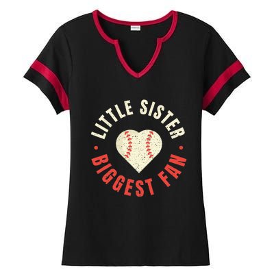 Baseball Sister Women Little Sister Biggest Fan Ball Ladies Halftime Notch Neck Tee