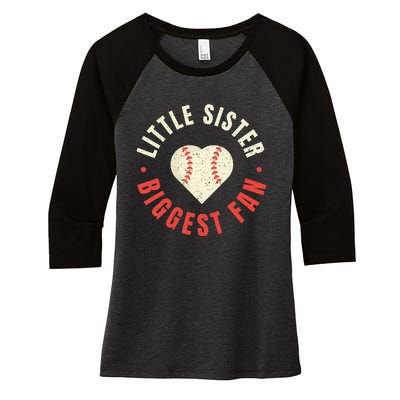 Baseball Sister Women Little Sister Biggest Fan Ball Women's Tri-Blend 3/4-Sleeve Raglan Shirt