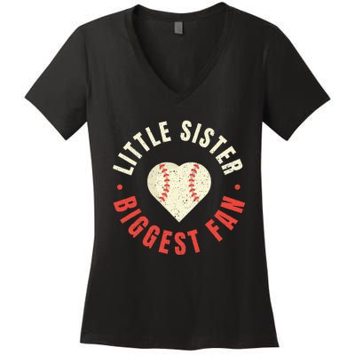 Baseball Sister Women Little Sister Biggest Fan Ball Women's V-Neck T-Shirt