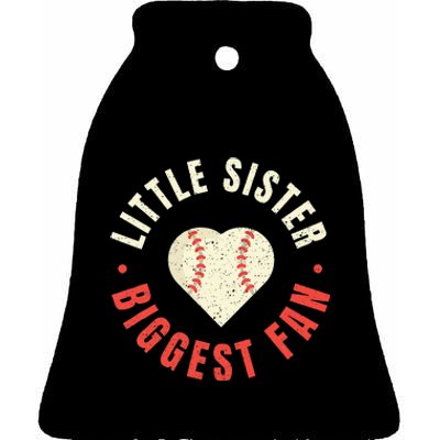 Baseball Sister Womens Little Sister Biggest Fan Tee Ball Ceramic Bell Ornament