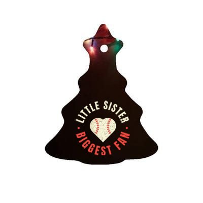 Baseball Sister Womens Little Sister Biggest Fan Tee Ball Ceramic Tree Ornament