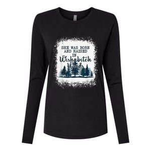 Bleached She was born and raised in wishabitch woods camper Womens Cotton Relaxed Long Sleeve T-Shirt