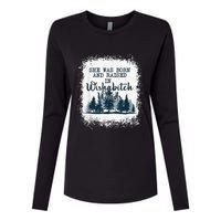 Bleached She was born and raised in wishabitch woods camper Womens Cotton Relaxed Long Sleeve T-Shirt