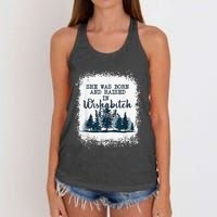 Bleached She was born and raised in wishabitch woods camper Women's Knotted Racerback Tank