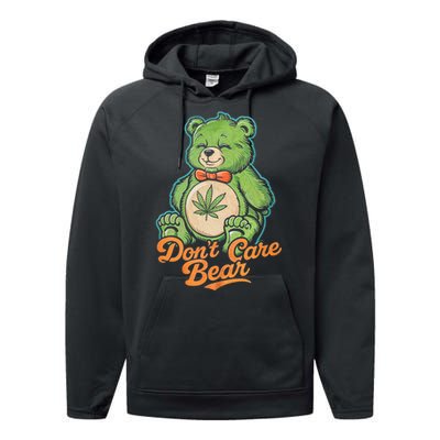 Bear Smoking Weed Holding Bong DonT Care Bear Marijuana Performance Fleece Hoodie