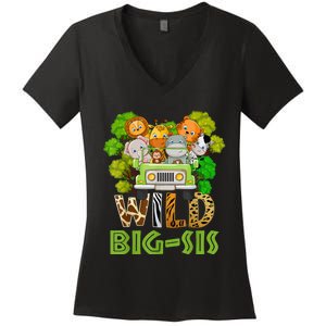 Big Sister Wild Zoo Theme Birthday Truck Safari Jungle Women's V-Neck T-Shirt