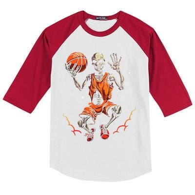 Basketball Skeleton Women Basketball Player Halloween Premium Kids Colorblock Raglan Jersey