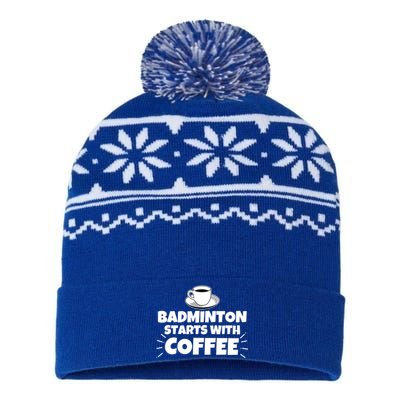 Badminton Starts With Coffee Funny Gift USA-Made Snowflake Beanie