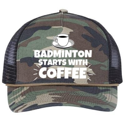 Badminton Starts With Coffee Funny Gift Retro Rope Trucker Hat Cap