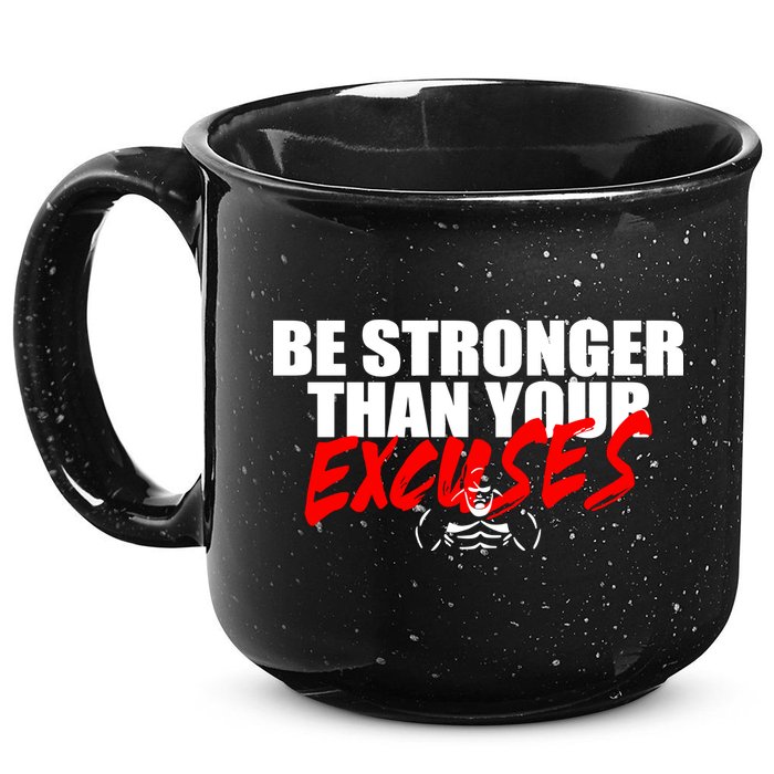 Brian Shaw Wearing Be Stronger Than Your Excuses 15oz Campfire Ceramic Mug