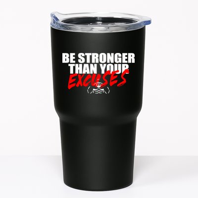 Brian Shaw Wearing Be Stronger Than Your Excuses Tumbler