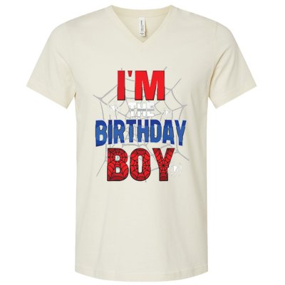 Birthday Spider Web Birthday Party Im The Birthday Boy V-Neck T-Shirt