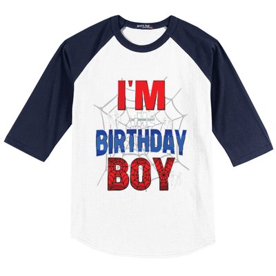 Birthday Spider Web Birthday Party Im The Birthday Boy Baseball Sleeve Shirt