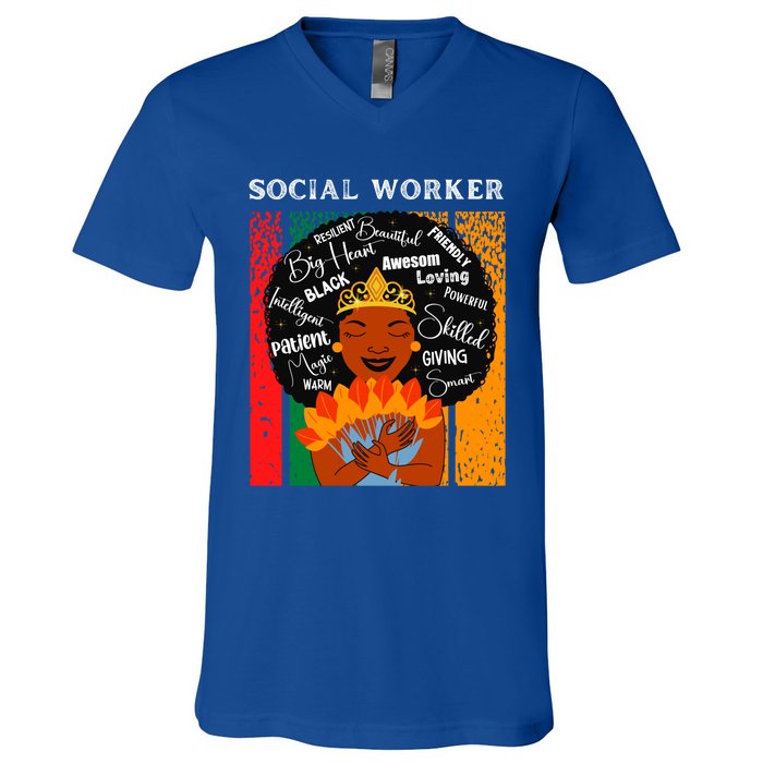 Black Social Worker Queen Black History Month Melanin Cute Gift V-Neck T-Shirt