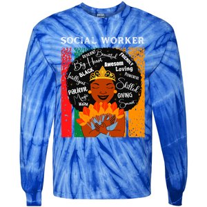 Black Social Worker Queen Black History Month Melanin Cute Gift Tie-Dye Long Sleeve Shirt