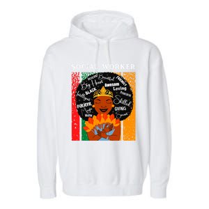 Black Social Worker Queen Black History Month Melanin Cute Gift Garment-Dyed Fleece Hoodie