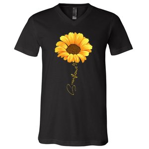 Beautiful Sunflower With Lettering Sunflower For Women V-Neck T-Shirt